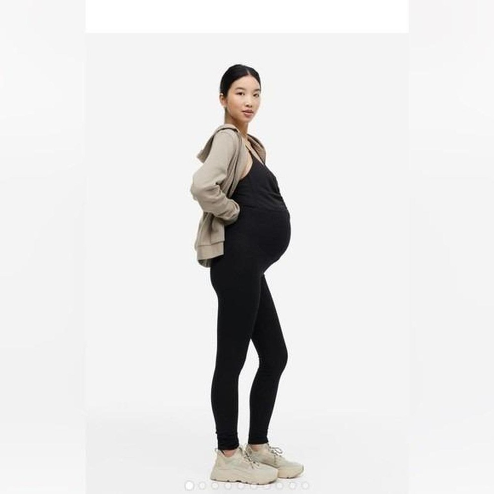 H&M MAMA Womens Burgundy Maternity Leggings High Waist Pocket Small